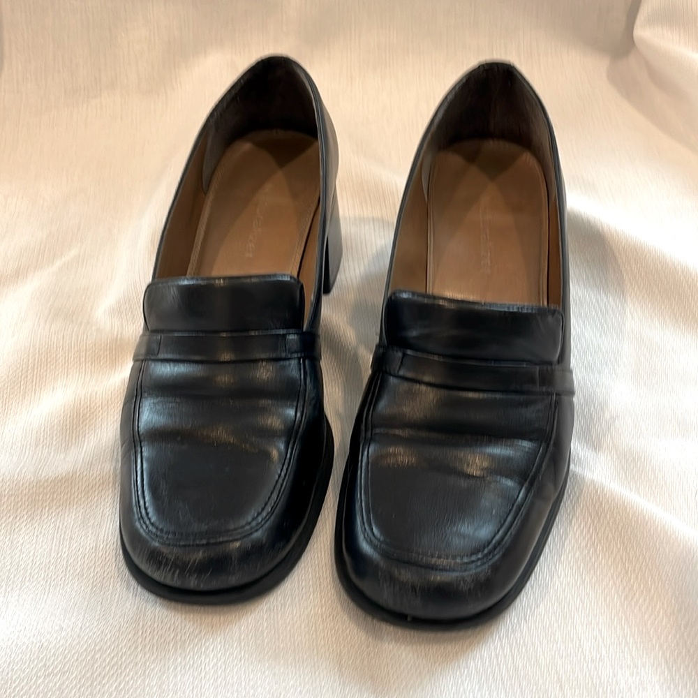 Black leather loafers